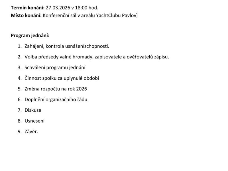 Pozvánka na Mimořádnou valnou hromadu YachtClubu Dyje z.s.